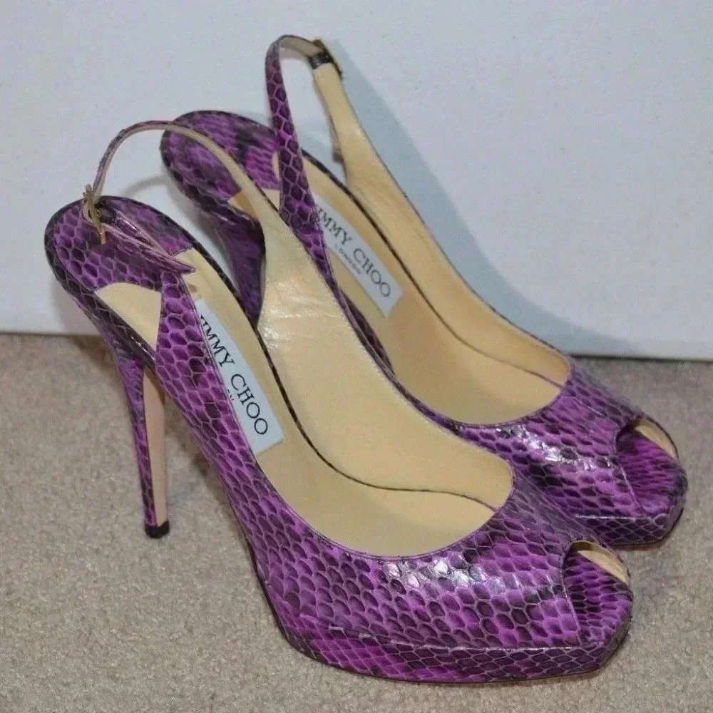 Jimmy Choo Glossy Elaphe Snake Orchid Strappy Heel